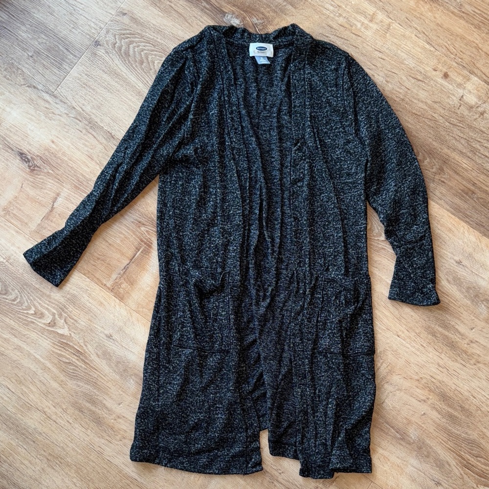 Charcoal Open-Front Long Cardigan